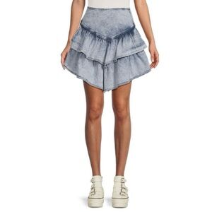 Driftwood Denim Ruffle Mini Skirt Sz M Tiered Acid Wash 90s Y2K Boho Western